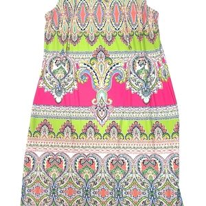 Ivy Lane Silky Sleeveless Knee Length Pink Lime Green Dress M